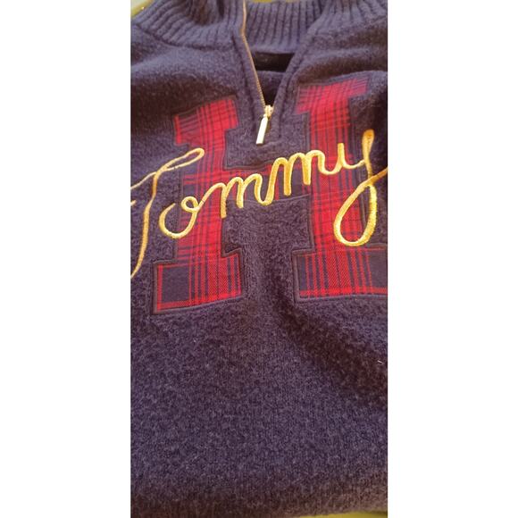 Y2K Tommy Hilfiger Navy Blue Half-Zip Pullover Sweater Medium Preppy Sporty - Picture 6 of 8